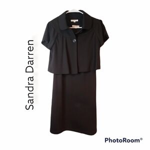 Sandra Darren black sleeveless sheath dress & matching crop jacket sz 8P